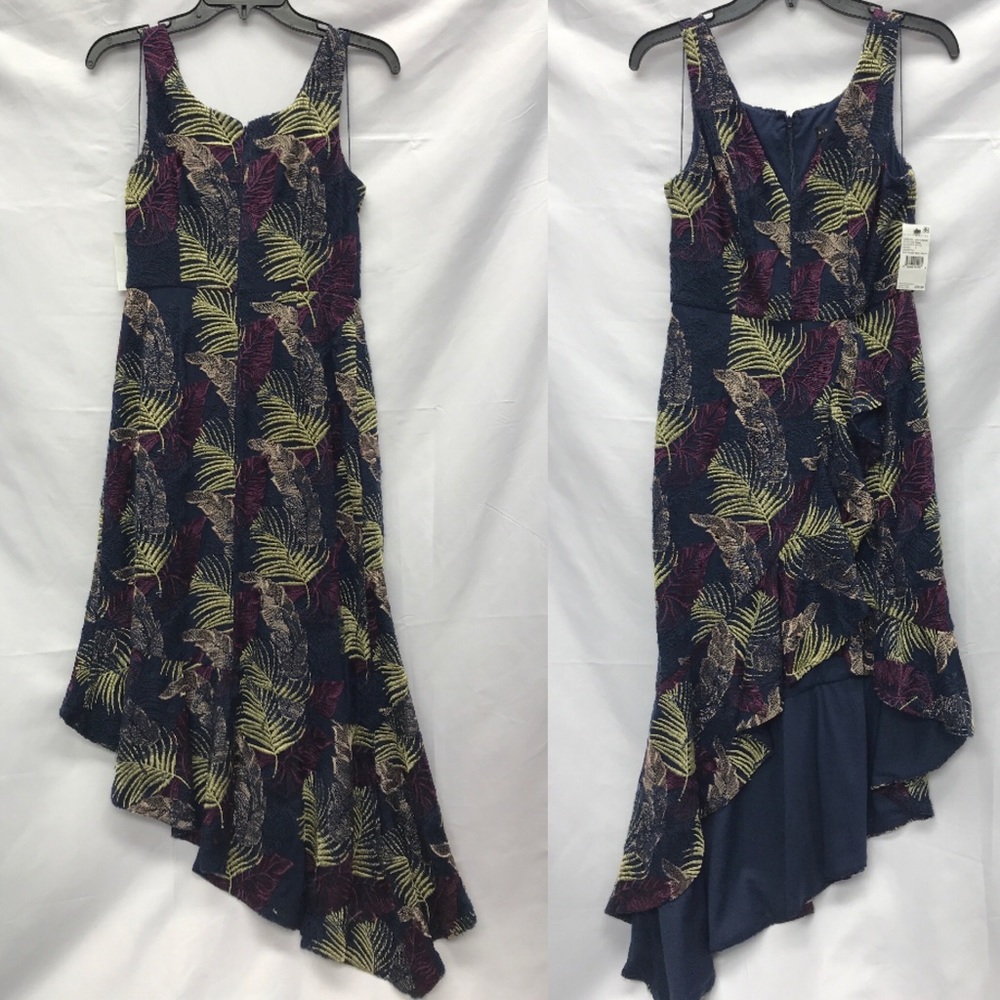 Aidan Mattox  asymmetrical V-neck Ruffle Hem sleeveless midi dress - Picture 6 of 13